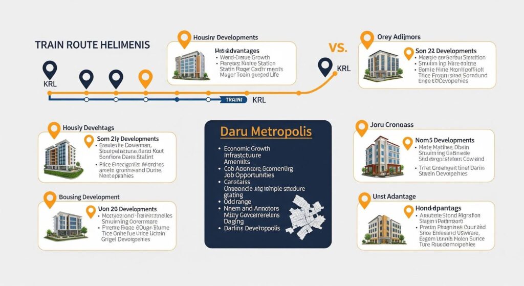 Ilustrasi Perbandingan Daru Metropolis dengan Perumahan Lain di Jalur KRL Maja-Tanah Abang
